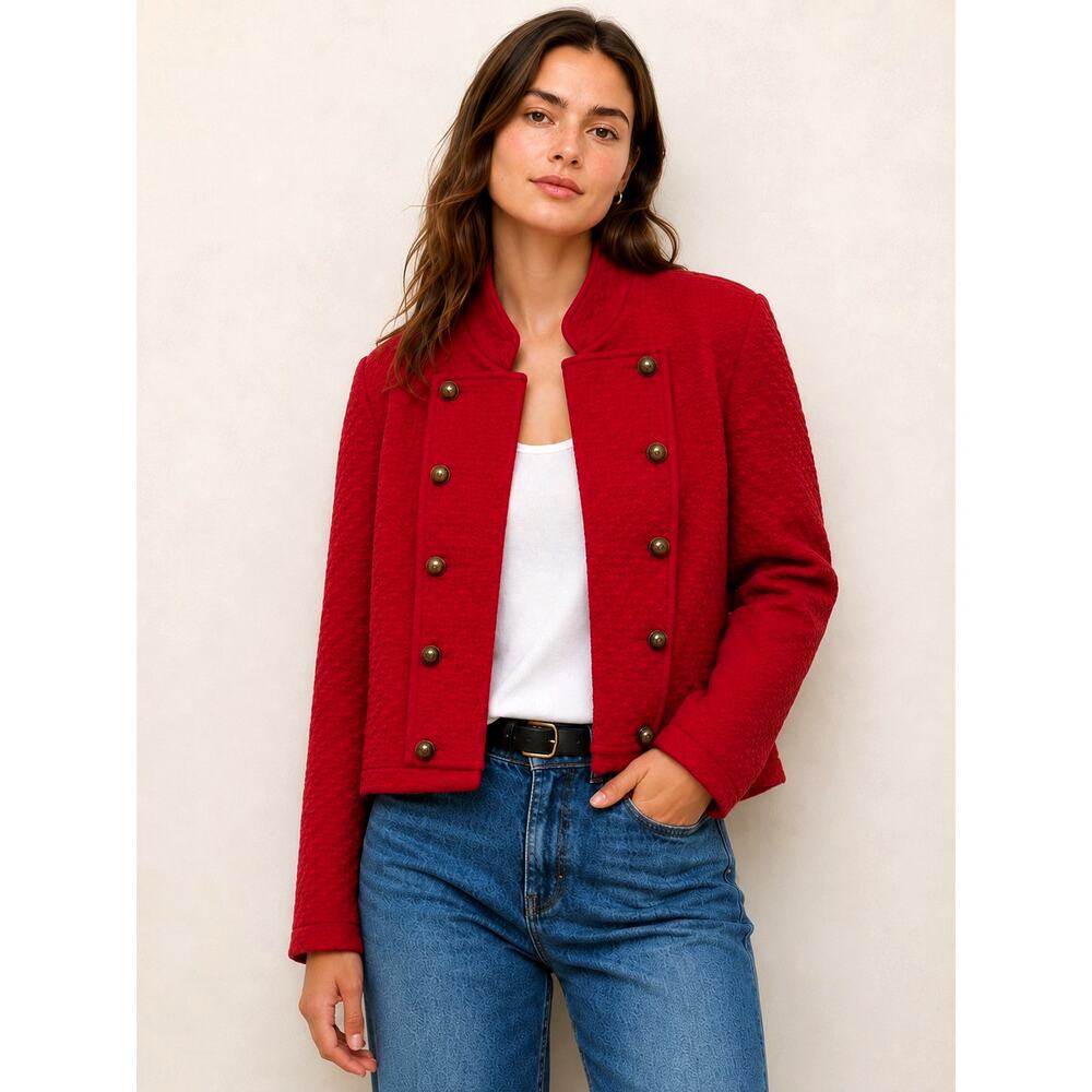 Tommy Hilfiger Open Front Military Double-breasted Blazer Red Equestrian Prep-M